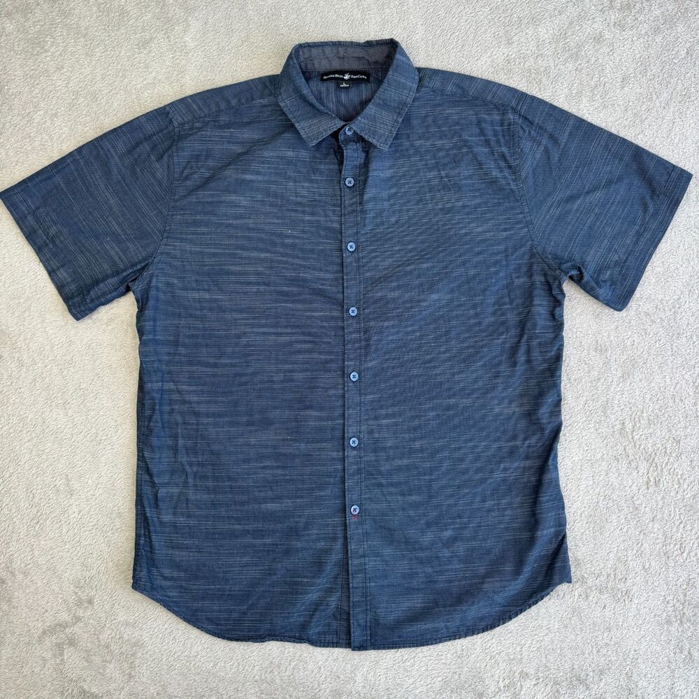 Beverly Hills Polo Club Shirt Mens Large Blue Striped Everyday Wear Button Up